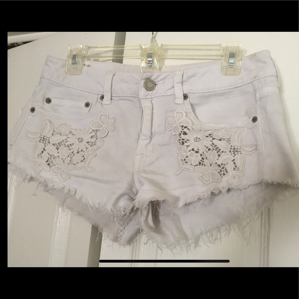 Hollister white floral embroidered jean shorts